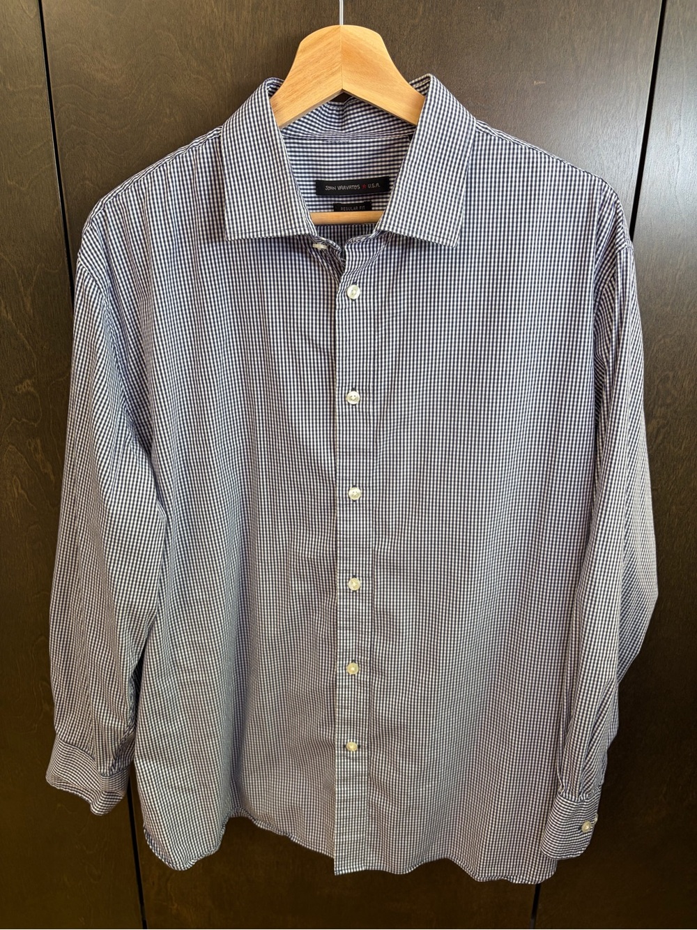 John Varvatos Navy and White Micro-Check Dress Shirt 17.5 32/33